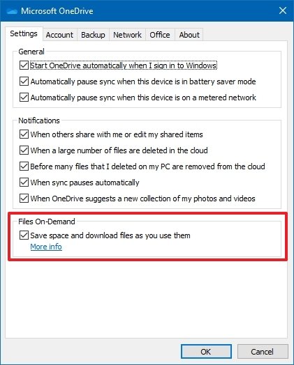 OneDrive enable files on-demand option