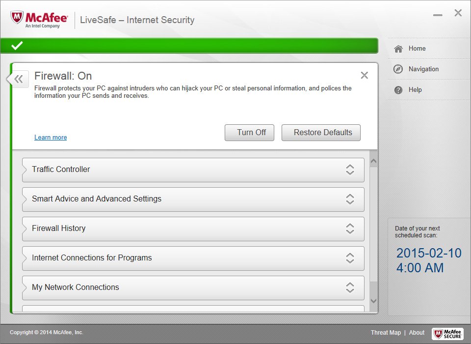 McAfee LiveSafe antivirus 2015 firewall