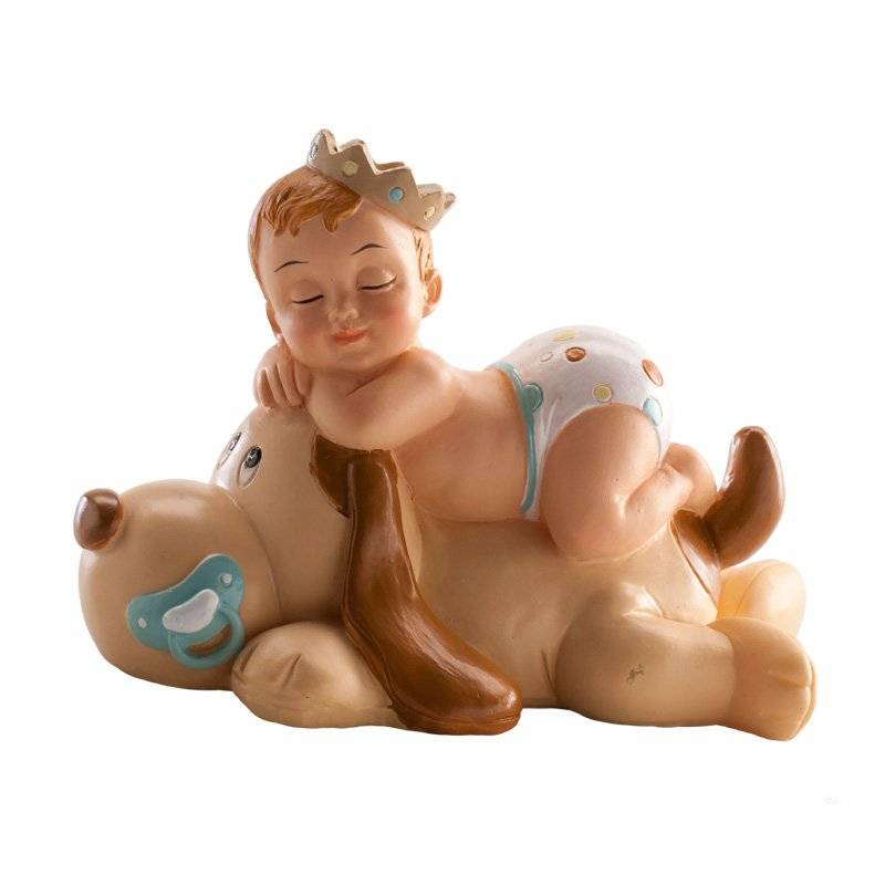 Figurka na dort spící miminko chlapeček na pejskovi Dekora