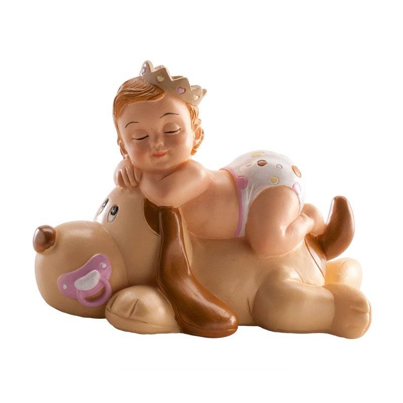 Figurka na dort spící miminko holčička na pejskovi Dekora