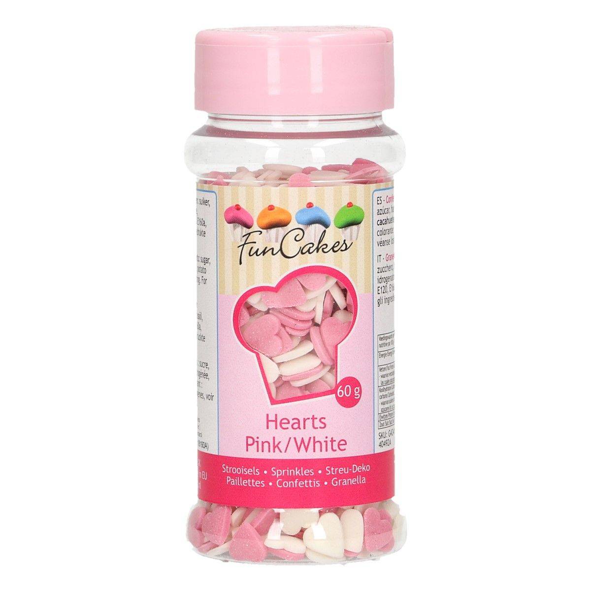 Cukrová srdíčka bílo růžová 60g FunCakes
