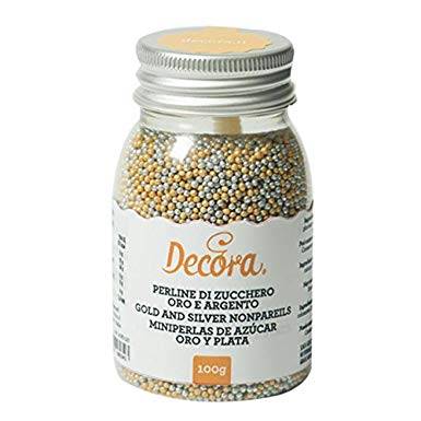 Cukrové mini perličky zlaté a stříbrné 100g Decora