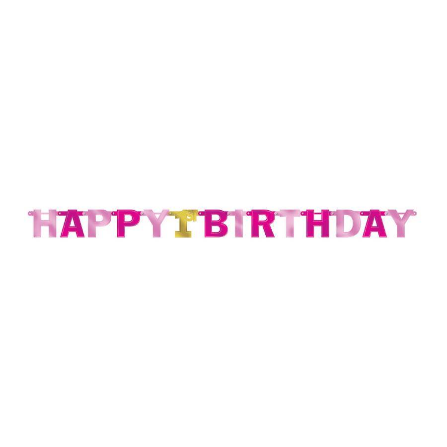 Girlanda happy birthday růžová 227x15