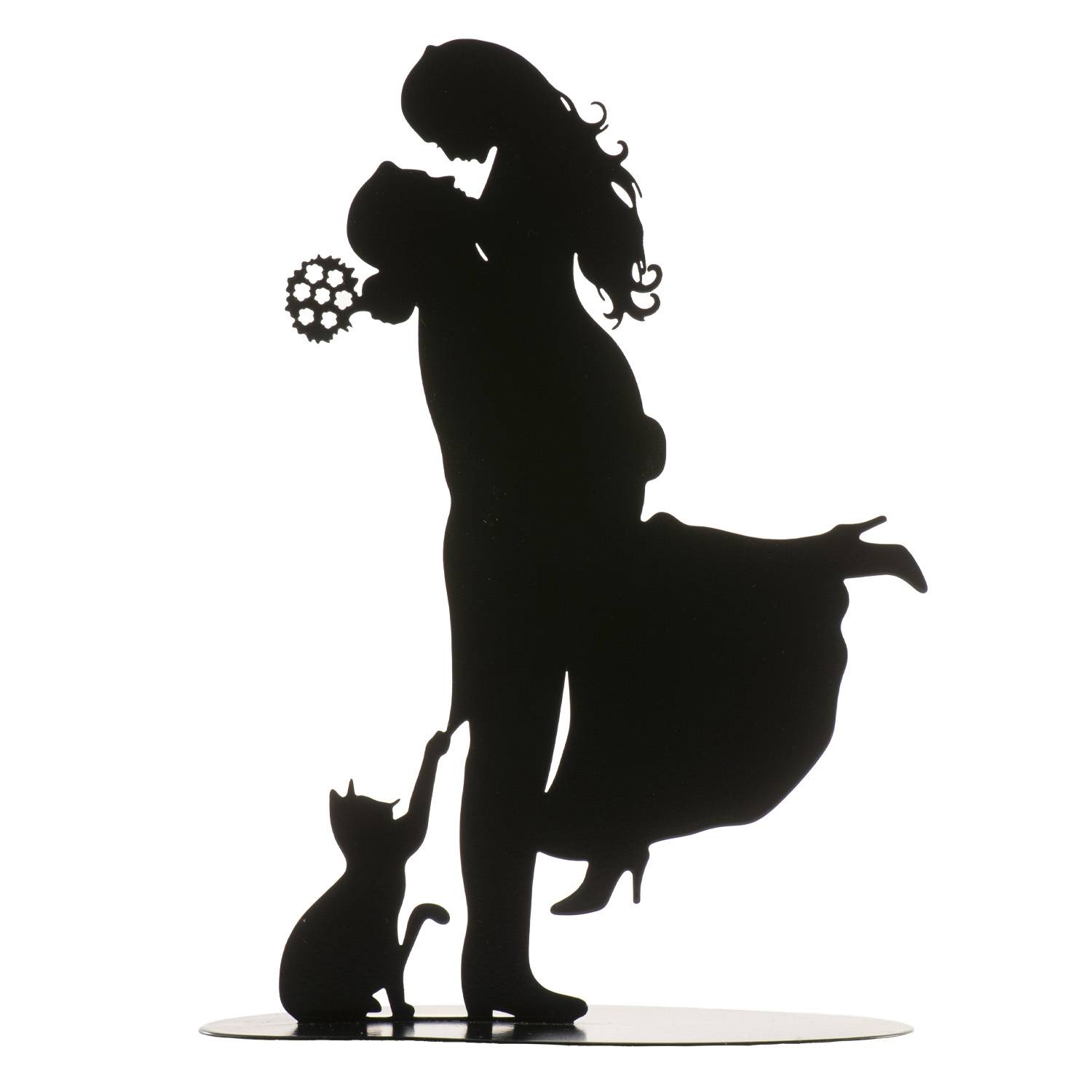Plechová figurka na svatební dort silueta s kočkou Dekora