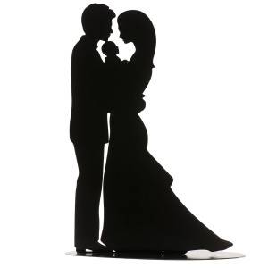 Plechová figurka na svatební dort silueta s miminkem Dekora