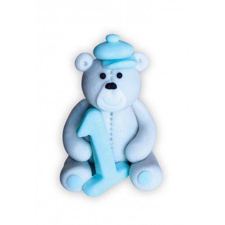 Cukrová figurka medvídek s číslem 1 modrý 6cm Dekor Pol