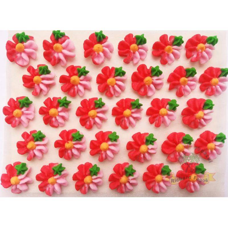 Cukrové květy dvoubarevné červené  na platíčku 30ks Fagos