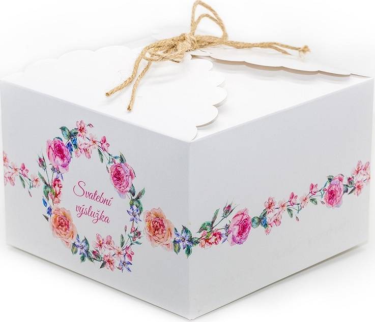 Svatební krabička na výslužku bílá s květinami (16
