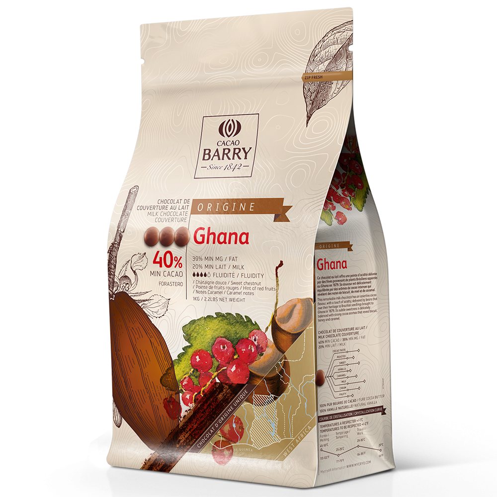 Cacao Barry Origin čokoláda Ghana mléčná 40% 1kg Callebaut
