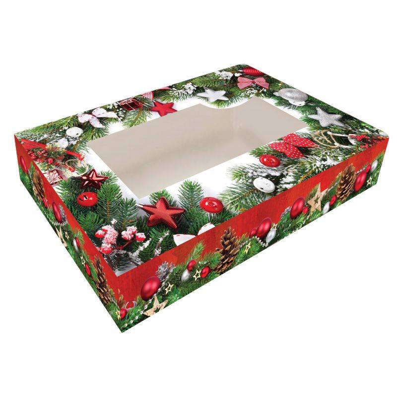 Krabička na cukroví skládací s okénkem 36x22x5cm 1ks vánočí větvičky Alvarak