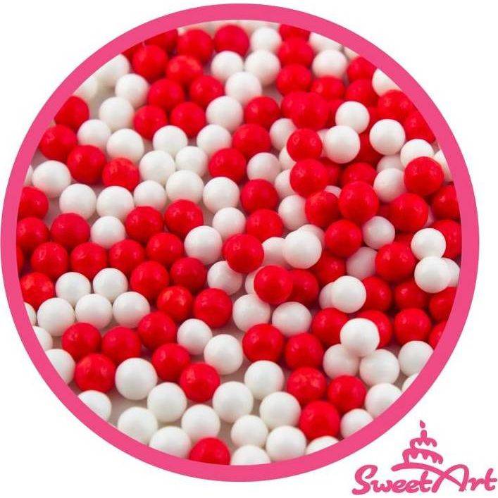 SweetArt cukrové perly červené a bílé 5 mm (80 g) dortis
