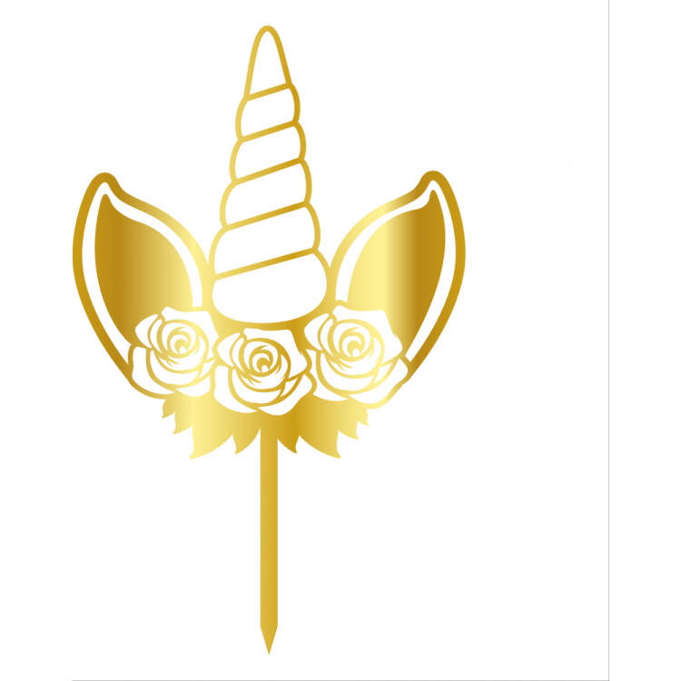 Cesil Zapichovací plastová dekorace zlatá Roh jednorožce - dortis
