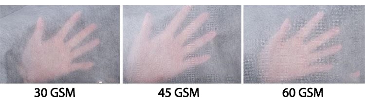 Hình ảnh thật mật độ vải (GSM) để so sánh sự khác nhau tại mức: 30 GSM - 45GSM - 60GSM của vải may quần áo bảo hộ y tế