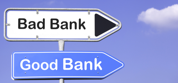 signs reading good bank and bad bank