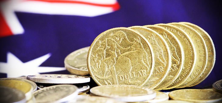 australian coins with an australian flag in the background