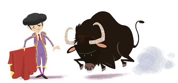 bull about to hit matador