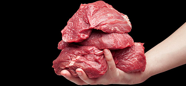hand holding a pile of meat